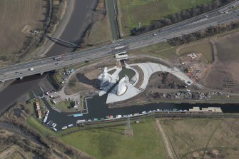 Oblique aerial view of the Kelpies, looking ENE.