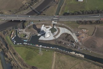 Oblique aerial view of the Kelpies, looking NE.