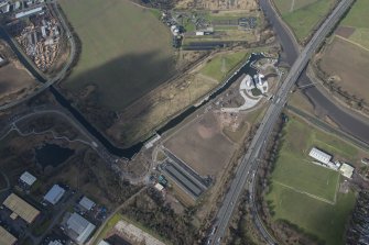 Oblique aerial view of the Kelpies, looking NW.