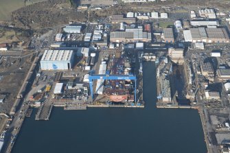Oblique aerial view of HM Dockyard Rosyth centred on the Goliath Crane, looking NNE.