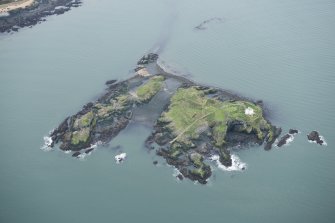 General oblique aerial view of Fidra island, looking SW.