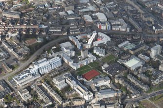 Oblique aerial view of the University of Dundee, looking N.