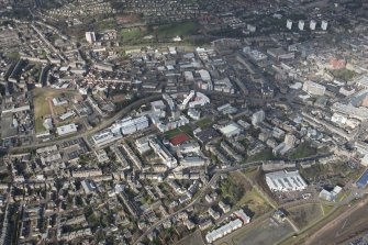 Oblique aerial view of the University of Dundee, looking N.