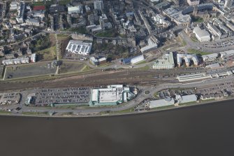 Oblique aerial view of Tesco Superstore, Riverside Drive, looking NW.