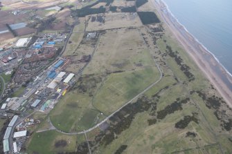 Oblique aerial view of Montrose Airfield, looking N.
