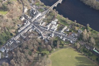 Oblique aerial view of Dunkeld and Cathedral Street Drill Hall, looking SE.