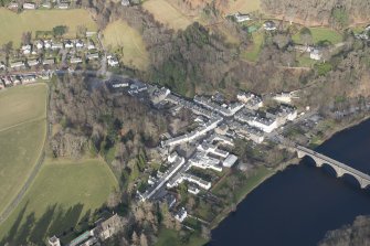 Oblique aerial view of Dunkeld and Cathedral Street Drill Hall, looking NE.