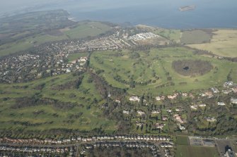 Oblique aerial view of Royal Burgess Golf Course and Bruntsfield Golf Course, looking to the N.