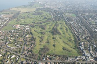 Oblique aerial view of Royal Burgess Golf Course and Bruntsfield Golf Course, looking to the E.