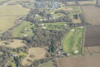 Oblique aerial view of Gogarburn Golf Course and Royal Bank of Scotland Headquarters, looking to the E.