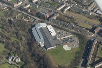 Oblique aerial view of of Tollcross Leisure Centre, looking to the NW.
