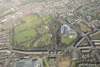 Oblique aerial view of of Tollcross Park and Leisure Centre, looking to the NE.