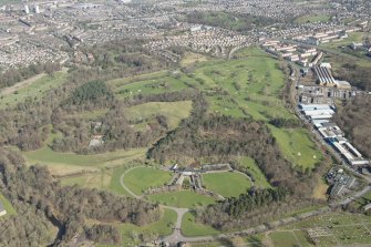Oblique aerial view of Linn Park Crematorium and Golf Course, looking NE.