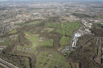 Oblique aerial view of Linn Park Crematorium and Golf Course, looking N.