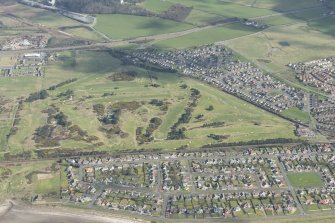 Oblique aerial view of Kilmarnock Barassie Golf Course, looking E.