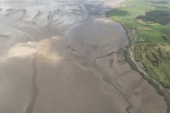 Oblique aerial view of the Powfoot stake nets, looking NW.