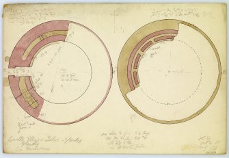 Plans of ground and gallery level of Dun Telve broch.