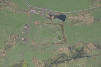 Oblique aerial view of Auchen Castle, looking N.