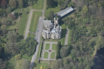 Oblique aerial view of Auchen Castle Country House, looking NW.