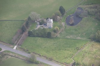 Oblique aerial view of Lochhouse Tower, looking E.