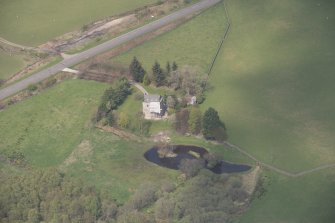 Oblique aerial view of Lochhouse Tower, looking N.