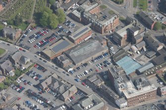 Oblique aerial view of Loreburn Hall Drill Hall, looking NE.