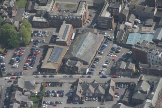 Oblique aerial view of Loreburn Hall Drill Hall, looking SSE.