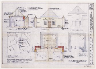 Siteplan, plans, sections and elevations as existing and showing rehabilitation scheme.  Details of doors and windows.