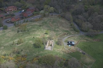 Oblique aerial view of Uttershill Castle, looking NNE.