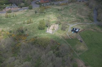 Oblique aerial view of Uttershill Castle, looking N.