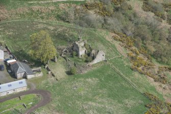 Oblique aerial view of Brunston Castle, looking NE.