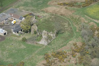 Oblique aerial view of Brunston Castle, looking N.