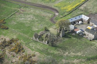 Oblique aerial view of Brunston Castle, looking WNW.