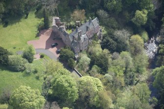 Oblique aerial view of Hawthornden Castle, looking SSW.