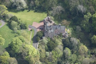 Oblique aerial view of Hawthornden Castle, looking SSE.