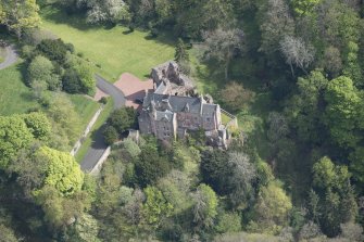 Oblique aerial view of Hawthornden Castle, looking SE.