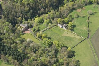 Oblique aerial view of Hawthornden Castle, looking NW.