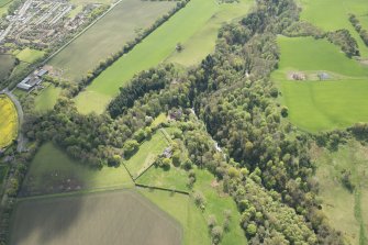 Oblique aerial view of Hawthornden Castle, looking SW.