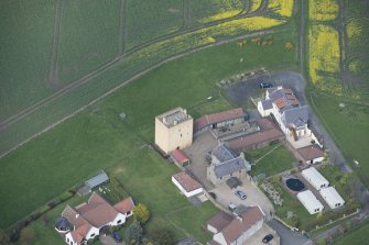 Oblique aerial view of Liberton Tower and Liberton Tower House Farm, looking N.