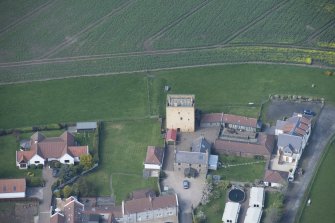 Oblique aerial view of Liberton Tower and Liberton Tower House Farm, looking NNW.