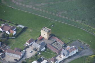Oblique aerial view of Liberton Tower and Liberton Tower House Farm, looking NW.
