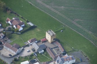 Oblique aerial view of Liberton Tower and Liberton Tower House Farm, looking W.