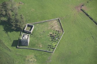 Oblique aerial view of Repentance Tower and Trail Trow Chapel, looking ENE.