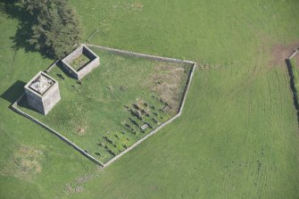 Oblique aerial view of Repentance Tower and Trail Trow Chapel, looking NE.