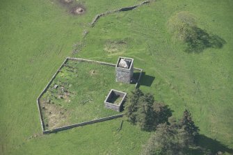 Oblique aerial view of Repentance Tower and Trail Trow Chapel, looking WSW.