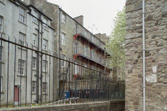 View of rear elevation of tenement in Dunbar's Close, 137 Canongate, Edinburgh, from N.