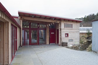 Shop and cafeteria, view from south east