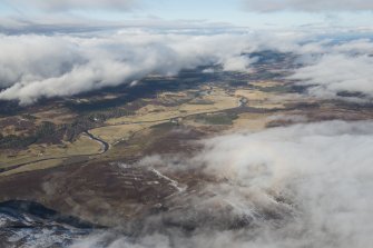 General oblique aerial view of the River Findhorn, Kylachie House and Clune Lodge, looking N.