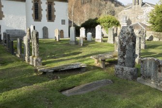 View of graveyard showing location of grave slab