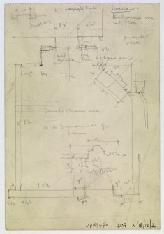 Alterations for Mr Spurway.
Sketch surveys and details of fireplaces.  Plan and section of cesspool.  Details of steel fender.